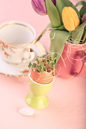 the easter installation with eggs and plants