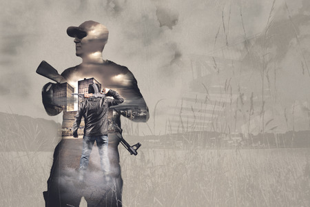 masked militant with a submachine gun by tactical operationの写真素材