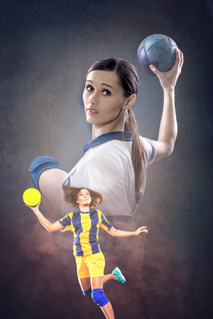 female handball player with a ballの写真素材