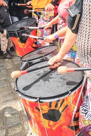 COBURG, GERMANY - JULY 15: The unidentified samba musicians participates at the annual samba festival in Coburg, Germany on July 15, 2012.のeditorial素材