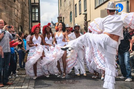 COBURG, GERMANY - JULY 15: An unidentified male samba dancer participates at the annual samba festival in Coburg, Germany on July 15, 2012.のeditorial素材