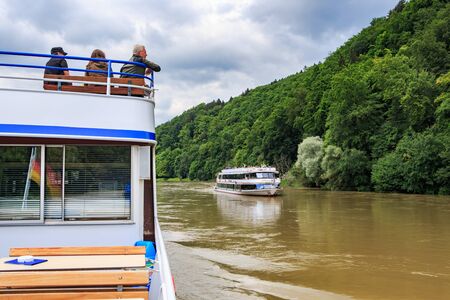 REGENSBURG, BAVARIA, GERMANY - JULY 24, 2015: Danube river near Regensburgのeditorial素材