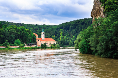 REGENSBURG, BAVARIA, GERMANY - JULY 24, 2015: Danube river bank and Weltenburg Abbey near Regensburgのeditorial素材