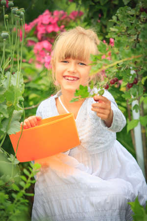 young girl working in the gardenの写真素材