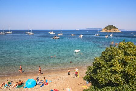 CAVO, ELBA ISLAND,  ITALY - CIRCA AUGUST, 2011: A beach near Cavo, Elba Island, Italyのeditorial素材