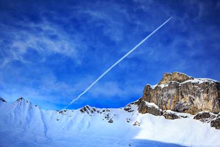 the alpine piste in Alps by Lech, Austria.の写真素材