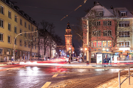 WUERZBURG, BAVARIA, GERMANY - December 2014: Street of Wuerzburg town at nightのeditorial素材