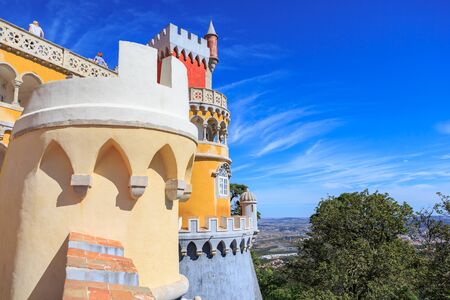SINTRA, PORTUGAL - CIRCA OCTOBER, 2016:  The Pena Park with National Palace of Pena in Sintra, Portugalのeditorial素材