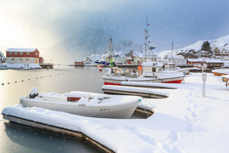 The fisherman village Sund on Lofoten Islands, Norwayの写真素材