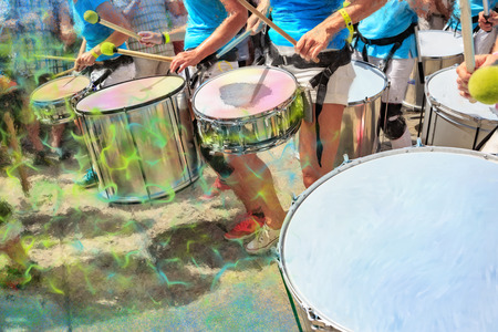 Unidentified samba musicians participates at the annual samba festival in Coburg, Germanyの写真素材