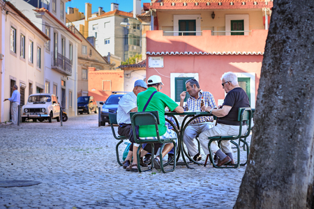LISBON, PORTUGAL - CIRCA OCTOBER, 2016:  The playing pensioners in Belem near Lisbon, Portugalのeditorial素材