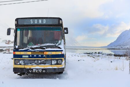 SUND, NORWAY - CIRCA FEBRUARY, 2017: Nordfjorden near Sund on the coast of Lofoten Islands, Norwayのeditorial素材