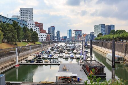 DUSSELDORF, GERMANY - CIRCA SEPTEMBER, 2016: Rhine river boardwalk with view on Dusseldorf city in Germanyのeditorial素材