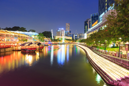 SINGAPORE, SINGAPORE - CIRCA SEPTEMBER, 2017:  Clarke Quay of Singapore town by night, Singapore.のeditorial素材