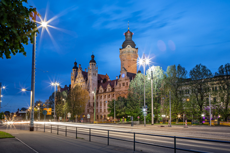 The building of city administration Neues Rathaus of Leipzig town in Germanyのeditorial素材