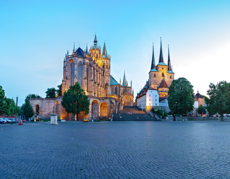 The Erfurt Cathedral alias Erfurter Dom and the Domplatz of Erfurt town in Germanyのeditorial素材