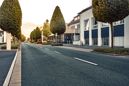 empty street with cityscape of an european townの写真素材