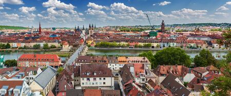 WUERZBURG, GERMANY - CIRCA AUGUST, 2018:  Wuerzburg town view from fortress Festung Marienberg, Wuerzburg, Germanyのeditorial素材