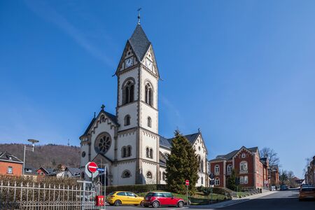 SONNEBERG, GERMANY - CIRCA MARCH, 2019: The Roman Catholic priests office of Sonneberg town, Thuringia, Germanyのeditorial素材