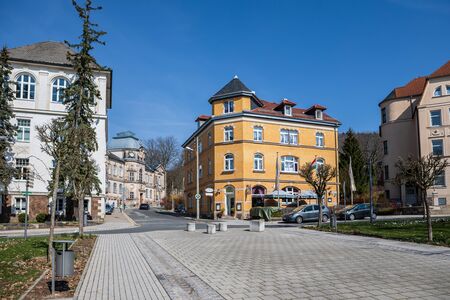 SONNEBERG, GERMANY - CIRCA MARCH, 2019: The Juttaplatz and Spielzeugmuseum of Sonneberg town, Thuringia, Germanyのeditorial素材