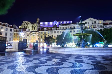 LISBON, PORTUGAL - CIRCA OCTOBER, 2016: The Praca Dom Pedro IV of Lisbon town by night, Portugal.のeditorial素材
