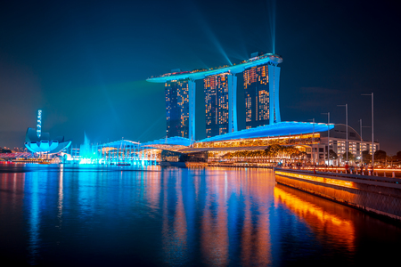 Marina Bay Sands Hotel of Singapore town by night, Singapore.のeditorial素材