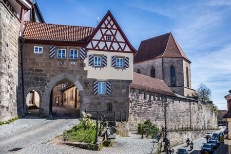 KRONACH, GERMANY - CIRCA APRIL, 2019: Bamberger Tor at Melchior-Otto-Plaza of Kronach in Bavaria, Germanyのeditorial素材