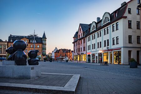 SONNEBERG, GERMANY - CIRCA APRIL, 2019:  Plaza PIKO-Platz of Sonneberg town in the evening, Thuringia, Germanyのeditorial素材