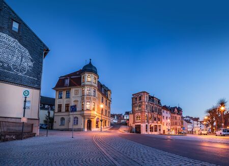 SONNEBERG, GERMANY - CIRCA APRIL, 2019:  Unterer Markt alias Lower Market of Sonneberg town in the evening, Thuringia, Germanyのeditorial素材