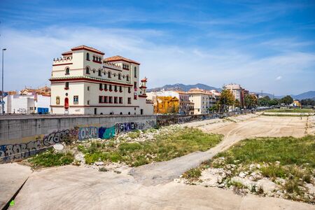 MALAGA, COSTA DEL SOL, SPAIN - CIRCA MAI, 2019:  The Guadalmedina river of Malaga town on the Costa...