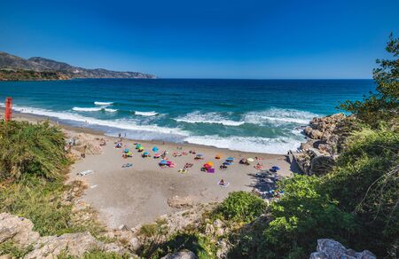 COSTA DEL SOL, SPAIN - CIRCA MAI, 2019:  The coastline Costa del Sol by Nerja town in Andalusia, Spainのeditorial素材