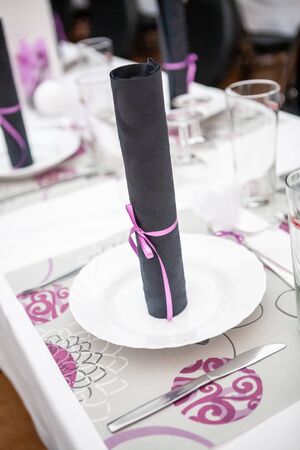 wedding ceremony still life scene with decoration and table cover