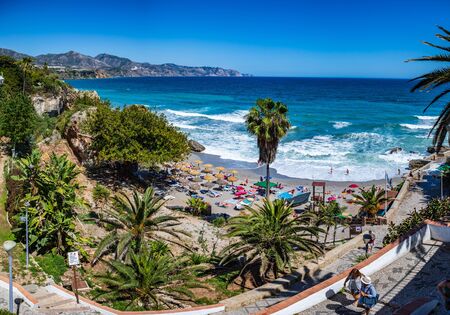 COSTA DEL SOL, SPAIN - CIRCA MAI, 2019:  The coastline Costa del Sol by Nerja town in Andalusia, Spainのeditorial素材