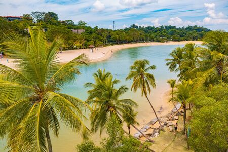 SINGAPORE, SINGAPORE - CIRCA SEPTEMBER, 2017:  The Beach of Sentosa Island in Singapore town,...