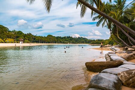 SINGAPORE, SINGAPORE - CIRCA SEPTEMBER, 2017:  The Beach of Sentosa Island in Singapore town,...