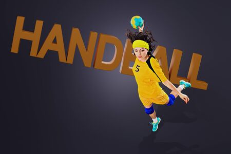 female handball player with a ball in actionの写真素材