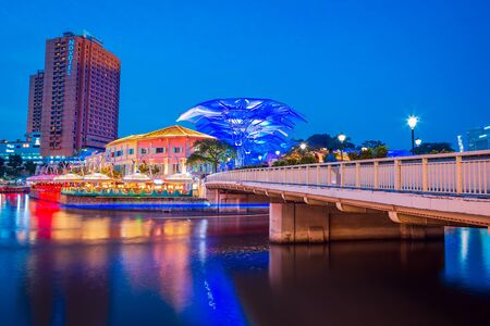 SINGAPORE, SINGAPORE - CIRCA SEPTEMBER, 2017:  Clarke Quay of Singapore town by night, Singapore.のeditorial素材