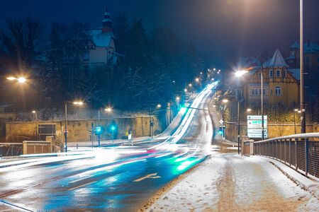 Night scenes of wintry Coburg town in Germany