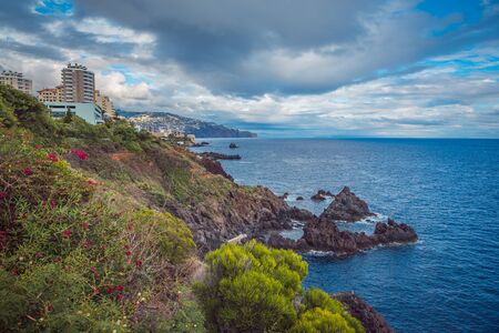 The south coast of Madeira Island at Funchal, Portugalの写真素材