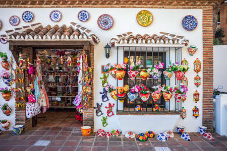 MIJAS, ANDALUSIA, SPAIN - CIRCA MAI, 2019:  A souvenir shop in Mijas on Costa del Sol in Andalusia, Spainのeditorial素材