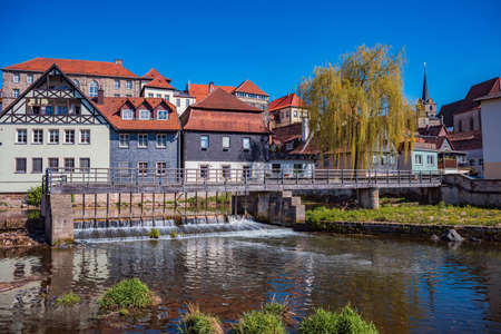 KRONACH, GERMANY - CIRCA APRIL, 2019: Townscape of Kronach with Hasslach river, Bavaria, Germany