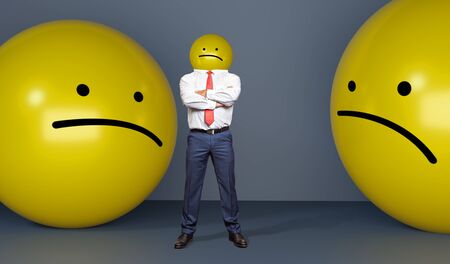 symbolic picture of unfriendly, unpleasant colleague and bad working atmosphere in the officeの写真素材