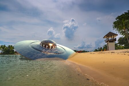 An on approach crashed UFO on a tropical beachの写真素材