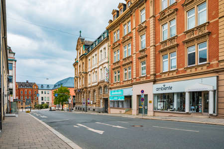 HOF, GERMANY - CIRCA MAY, 2020: The Altstadt street in old town of Hof, Bavaria, Germany