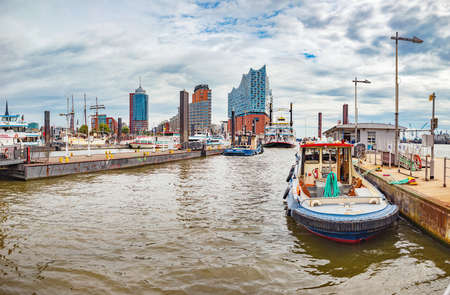 HAMBURG, GERMANY - CIRCA AUGUST, 2020: The Hamburger port and Elbphilharmonie in Hamburg, Germany.のeditorial素材