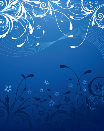 A blue natural background with various ornamentsのイラスト素材