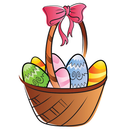 A basket with several colored easter eggsのイラスト素材