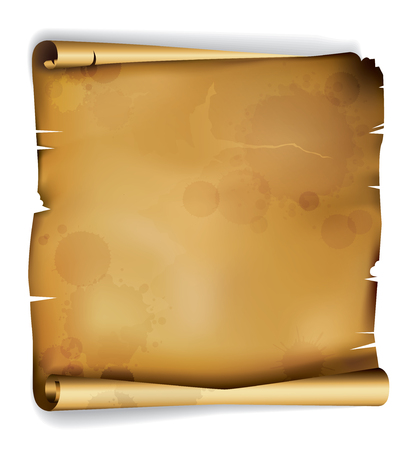 EPS10: Old roll of ragged parchment with stains from centuriesのイラスト素材