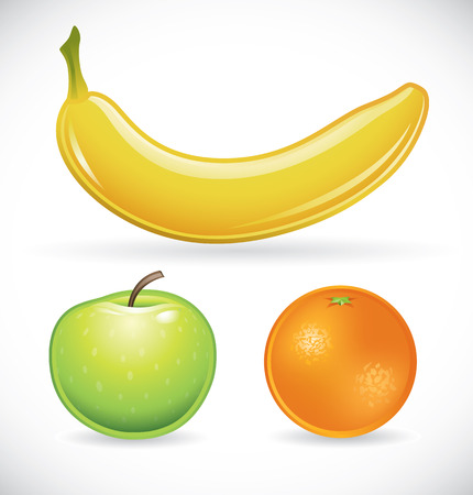 Vector illustration of a banana, an apple and an orangeのイラスト素材