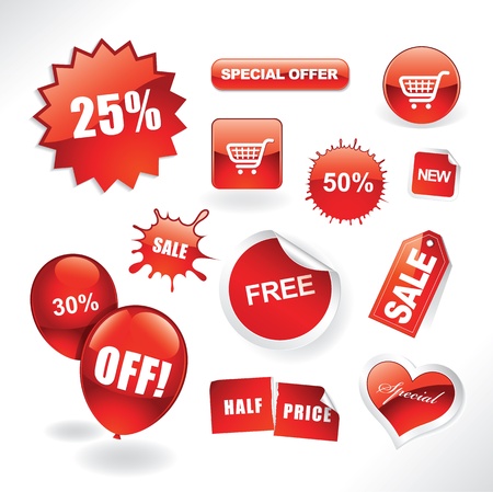 Set of red sale stickers, tags, buttons and icons for websites and printのイラスト素材